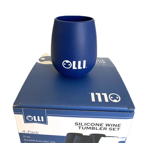 NWB Olli Blue Silicone Wine Tumbler Set of 4 Dishwasher Safe Wine Tumblers 12oz - Picture 1 of 4